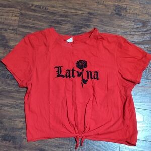 Chic Red Graphic Crop Top